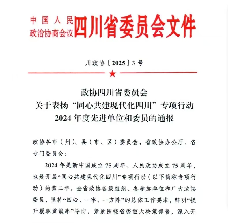 陈豫川荣获“同心共建现代化四川”2024年先进委员